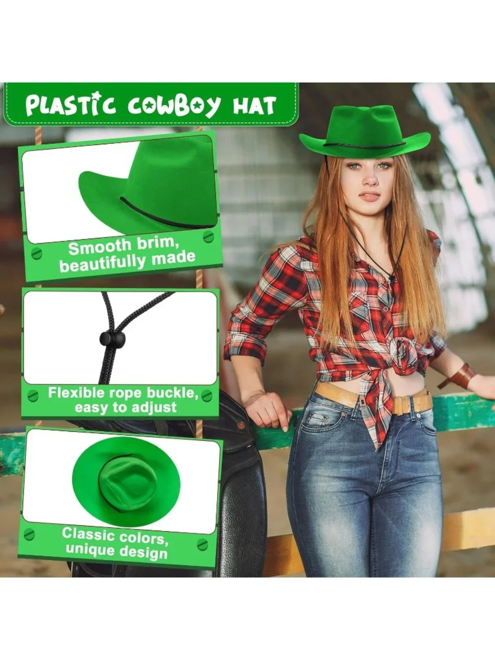 Men's Green Plastic Felt Wide Brimmed Western Cowgirl Cowboy Hat 12 Pieces